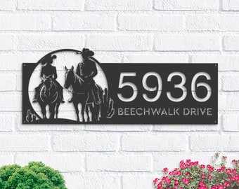 Personalized Cowboy Metal Address Sign, Ranch House Number Plaque