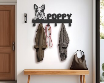 Personalized Australian Cattle Dog Metal Coat Rack, Leash & Keys Holder