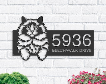 Personalized Ragdoll Cat Metal Address Sign, Hanging or Stake