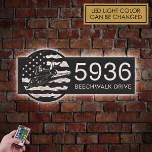 Personalized Stealth Plane US flag Metal Address Sign With LED lights House number Hanging Address Plaque