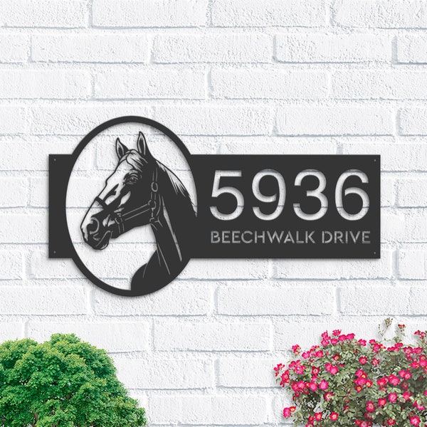 Personalized Horse head farm animal ranch Metal Address Sign House number| Hanging Address Plaque | Yard Sign, Outdoor Sign | Garden Stake