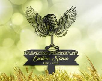 Personalized Microphone singer Memorial Stake, Metal Stake, Sympathy Sign, Grave Marker, Remembrance Stake