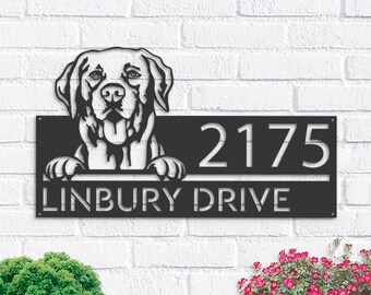 Personalized Labrador dog, Cute puppy Metal Address Sign House number Hanging Address Plaque Yard Sign Outdoor decor Garden Stake