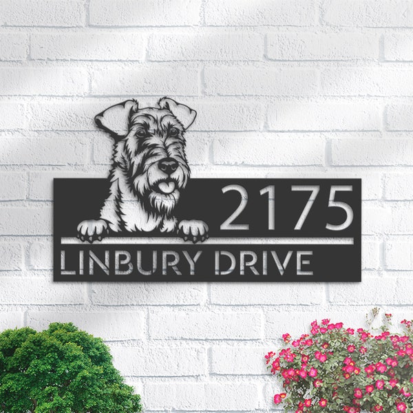 Personalized Irish terrier dog, Puppy Metal Address Sign House number Hanging Address Plaque Yard Sign Outdoor decor Garden Stake