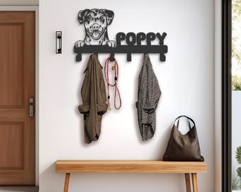 Personalized Catahoula Dog Metal Coat Rack, Leash & Keys Holder