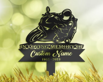Personalized Biker Motocycle rider Memorial Stake, Metal Stake, Sympathy Sign, Grave Marker, Remembrance Stake