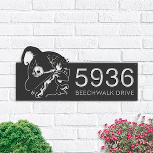 Personalized Witch haunted house halloween Metal Address Sign House number Hanging Address Plaque Yard Outdoor Sign Garden Stake