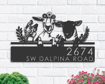 Letrero de metal personalizado con diseño de cabra, oveja, pollo y animales de granja, para colgar en el jardín o en el exterior.