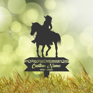 Personalized Cowgirl Memorial Stake, Metal Stake, Sympathy Sign, Grave Marker, Remembrance Stake