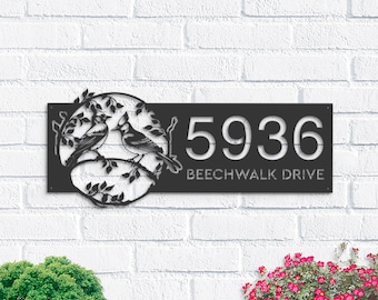 Personalized Blue Jay Metal Address Sign | Custom House Number Plaque
