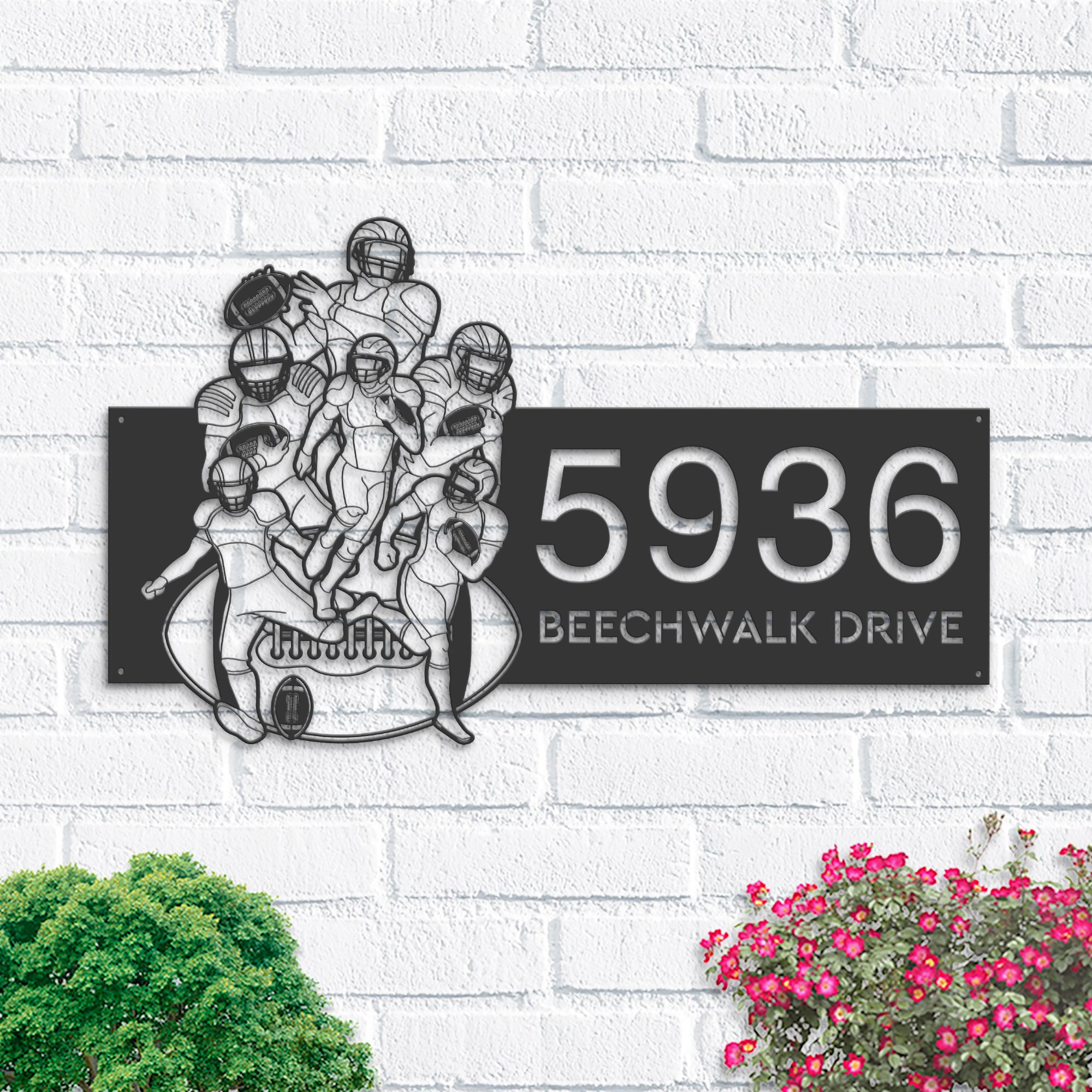 Personalized Football player sport Metal Address Sign House number Hanging Address Plaque Yard Sign Outdoor Sign Garden Stake