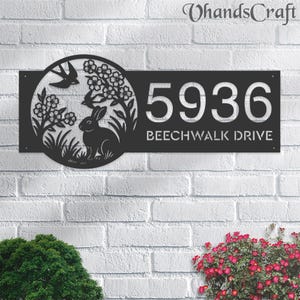 Personalisiertes Adressschild aus Metall: Frühlingsblüten, Hausnummer, Yard Stake