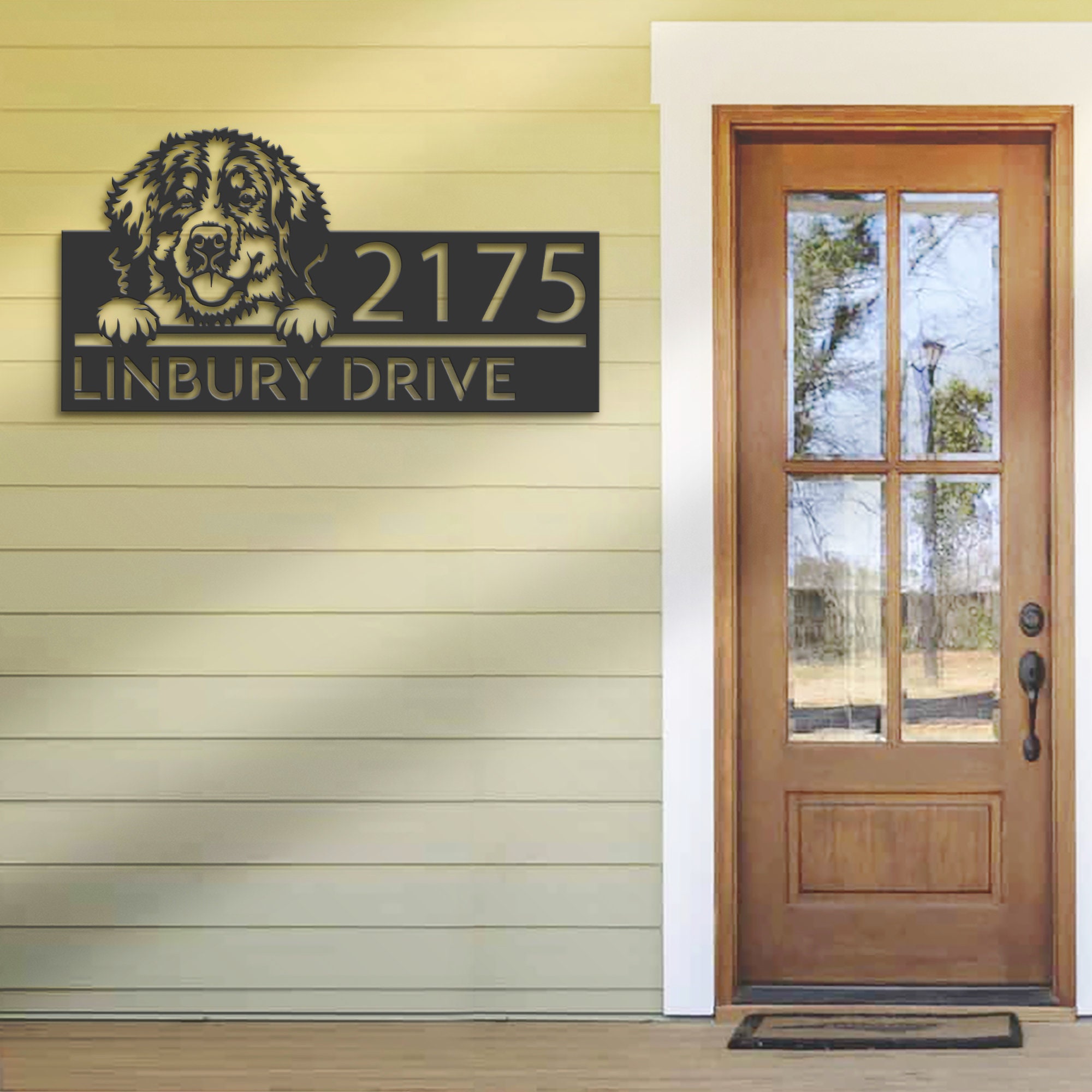 Personalized Dog House Number Sign – Custom Address Plaque With Bernese Mountain Dog Silhouette, Vertical Metal Sign For Yard, Porch, Fence & Garden Decor