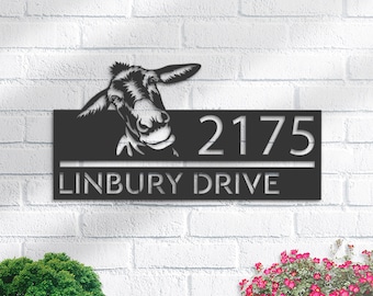 Personalized Peeking Donkey Metal Address Sign, Ranch Decor