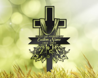 Personalized floral cross Memorial Stake, Metal Stake, Sympathy Sign, Grave Marker, Remembrance Stake, Garden Decor, Cross Sign