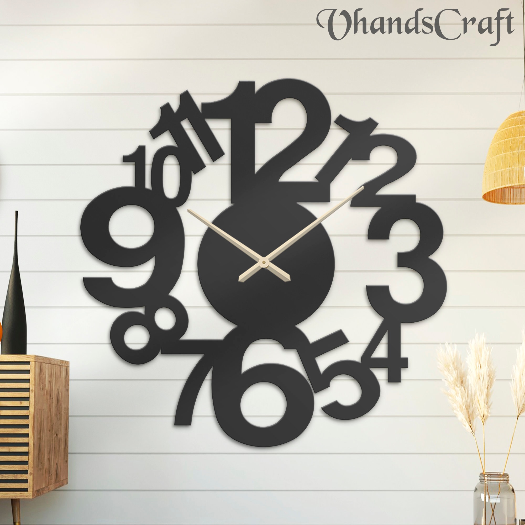 Black Metal Wall Clock With LED Lights: Modern Minimalist Home Decor - Etsy