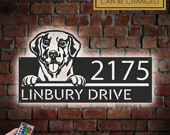 Personalized Labrador Dog Metal Address Sign with LED Lights