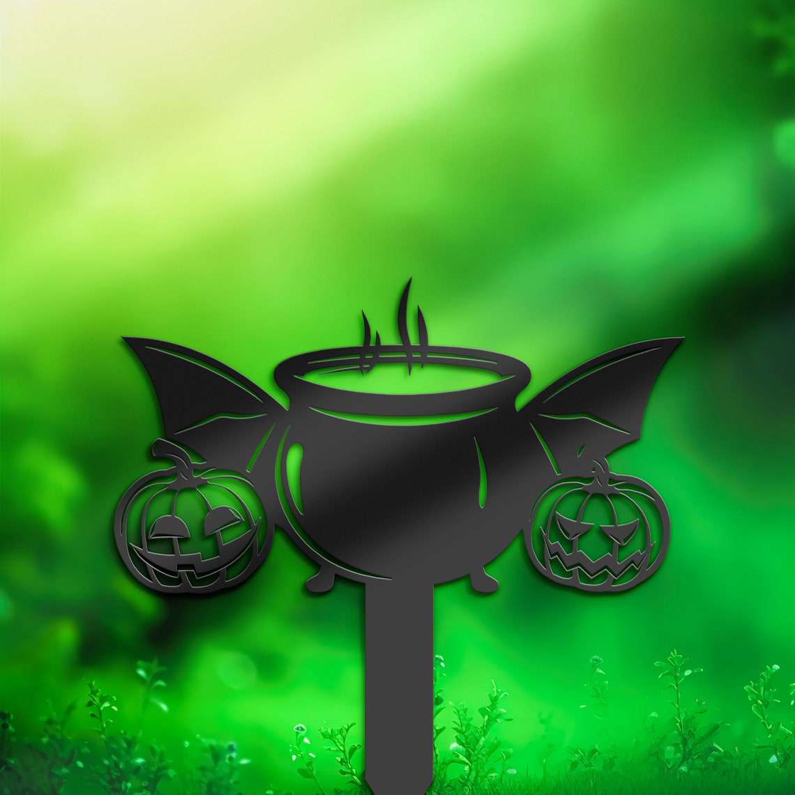 Halloween Pumpkins Cauldron Metal Yard Stake, Outdoor Decoration ...