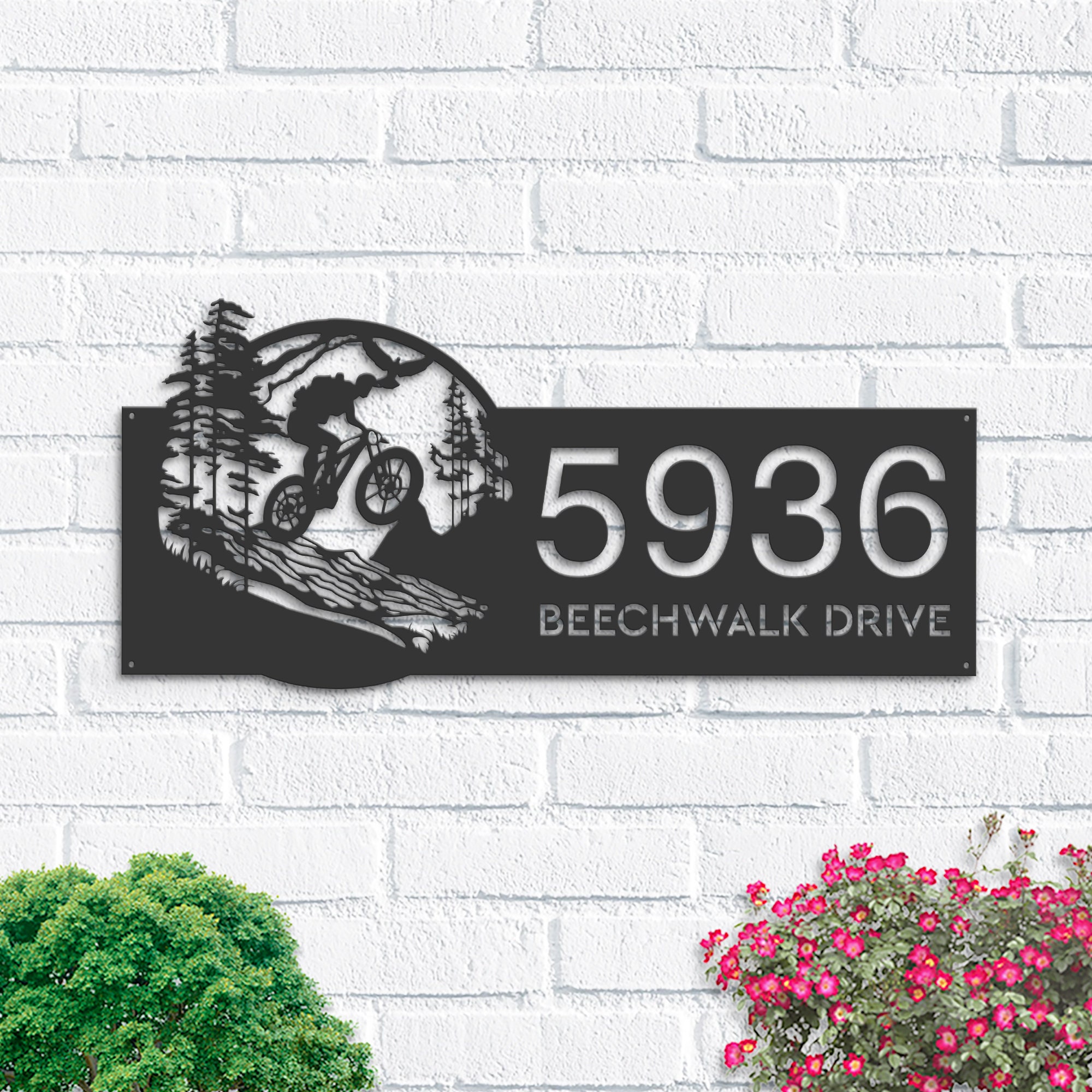 Personalized Mountain Bike Metal Address Sign, House Number Plaque