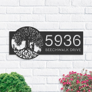 Personalized Tree of life couple lovers Address Sign House number Hanging Address Plaque Yard Sign Outdoor Sign Garden Stake