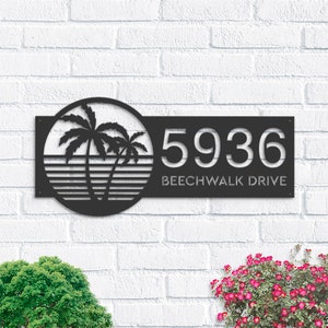 Personalisierte Palme Metall Adressschild | Hausnummer Schild