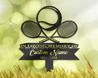 Personalized Tennis racket and ball tennis player Memorial Stake, Metal Stake, Sympathy Sign, Grave Marker, Remembrance Stake