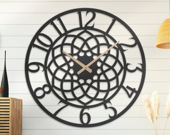 Black Large Arabic Numbers Flower Metal Wall Clock LED lights, Modern Silent Wall Clock, Home Decor, Minimalist Wall Clocks Art