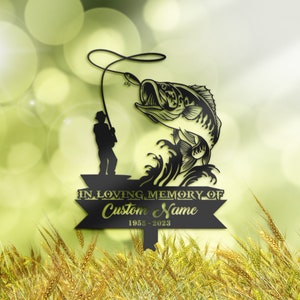 Personalized Bass fishing fisherman Memorial Stake, Metal Stake, Sympathy Sign, Grave Marker, Remembrance Stake