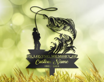 Personalized Bass fishing fisherman Memorial Stake, Metal Stake, Sympathy Sign, Grave Marker, Remembrance Stake