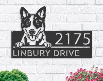 Personalized Blue Heeler Metal Address Sign, House Number Plaque