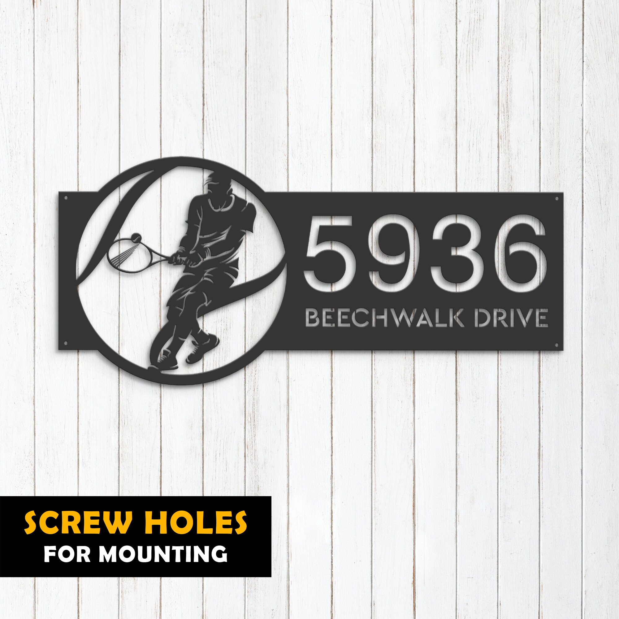 Personalized Tennis Player Sport Metal Address Sign House
