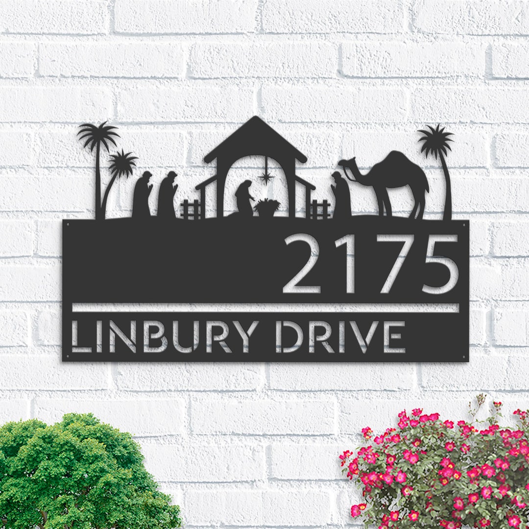 Personalized Nativity Scene Birth of Jesus Christ Metal Address Sign