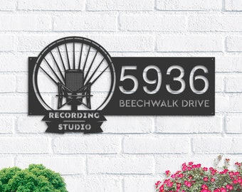Personalized Recording Studio Metal Address Sign, Hanging or Stake