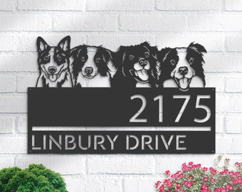 Personalized Dog Metal Address Sign, Custom Hanging Address Plaque