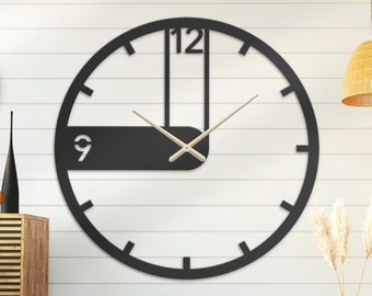 Black Mid century minimalist modern Metal Wall Clock LED lights, Modern Silent Wall Clock, Home Decor, Minimalist Wall Clocks Art