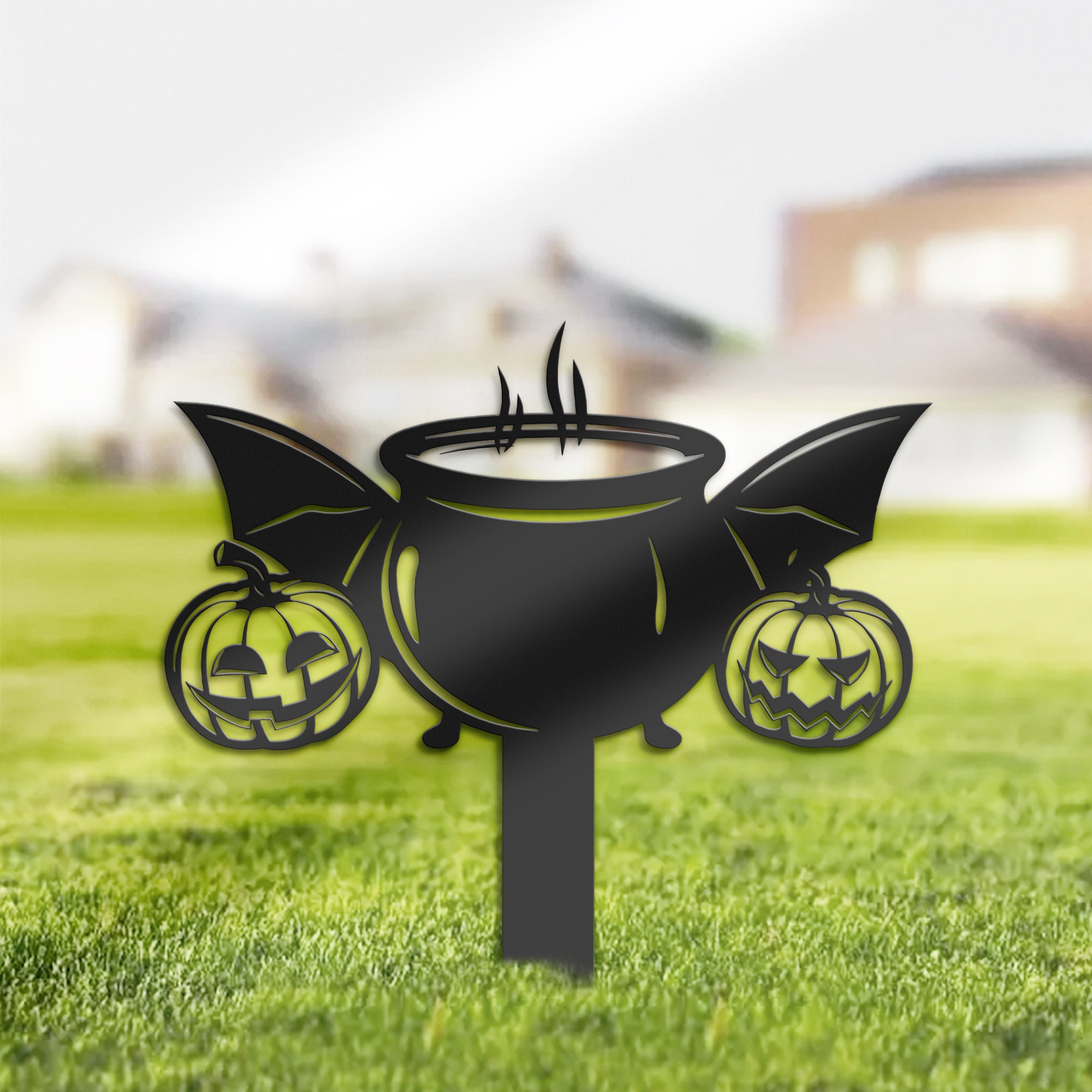Halloween Pumpkins Cauldron Metal Yard Stake, Outdoor Decoration ...