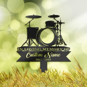 Personalized Drum Set Memorial Stake, Custom Metal Grave Marker