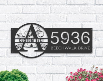 Personalized Family name Split Letter Monogram Metal Address Sign | Hanging Address Plaque | Yard Sign, Outdoor Sign | Garden Stake