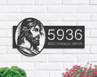Personalized Jesus Christ Metal Address Sign, House Number Plaque