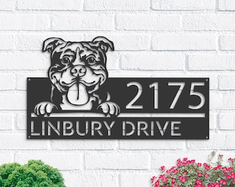 Personalized American Bully Metal Address Sign, House Number Plaque