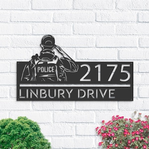 Personalisiertes Polizist Polizist Metall Adressschild Hausnummer Hängeadresse Plaque Yard Schild, Outdoor Schild | Gartenstecker