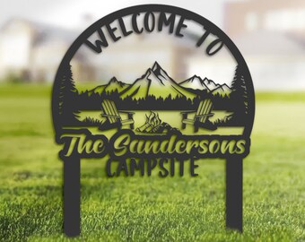 Personalized Metal Campsite Sign, Rustic Outdoor Adventure Decor