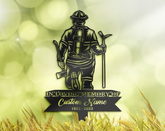 Personalized Fire Fighter fireman Memorial Stake, Metal Stake, Sympathy Sign, Grave Marker, Remembrance Stake