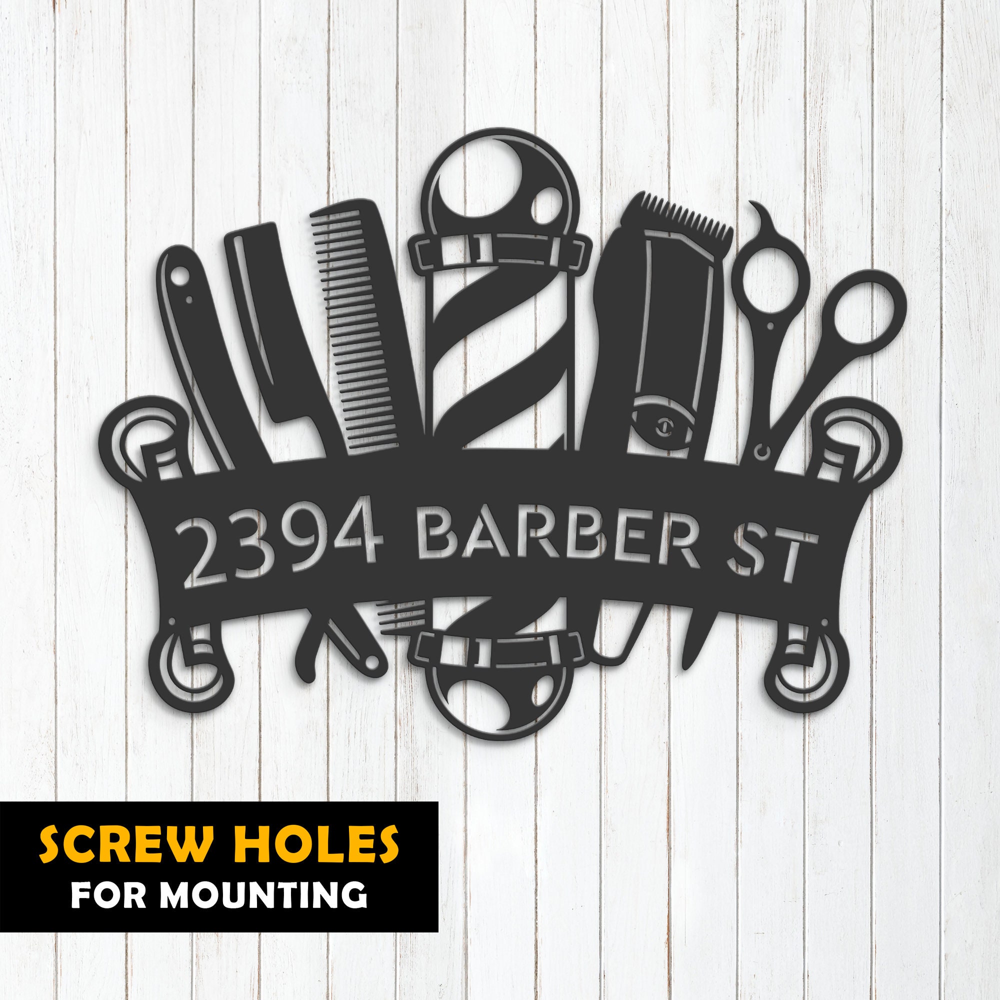 Personalized Barber Shop Metal Sign | Custom Address Plaque - Etsy