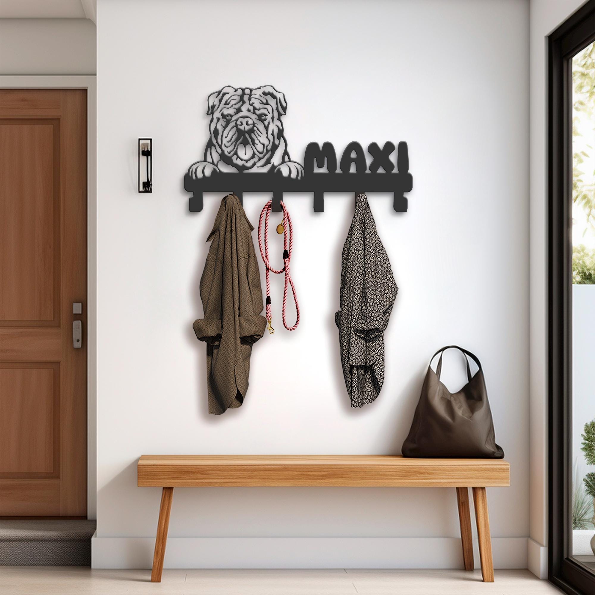 Personalized English Bulldog Metal Coat Rack, Dog Leash Holder - Etsy