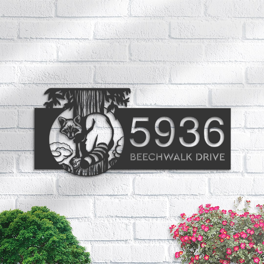 Personalized Raccoon Metal Address Sign | Wildlife Outdoor Plaque - Etsy