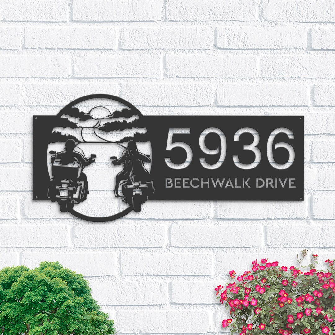 Motocycle Rider Sign Personalized Biker Brothers Sunset Motocycle Rider Metal Address Sign ...