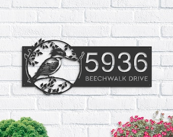 Personalized Kingfisher Metal Address Sign, Custom House Number Plaque
