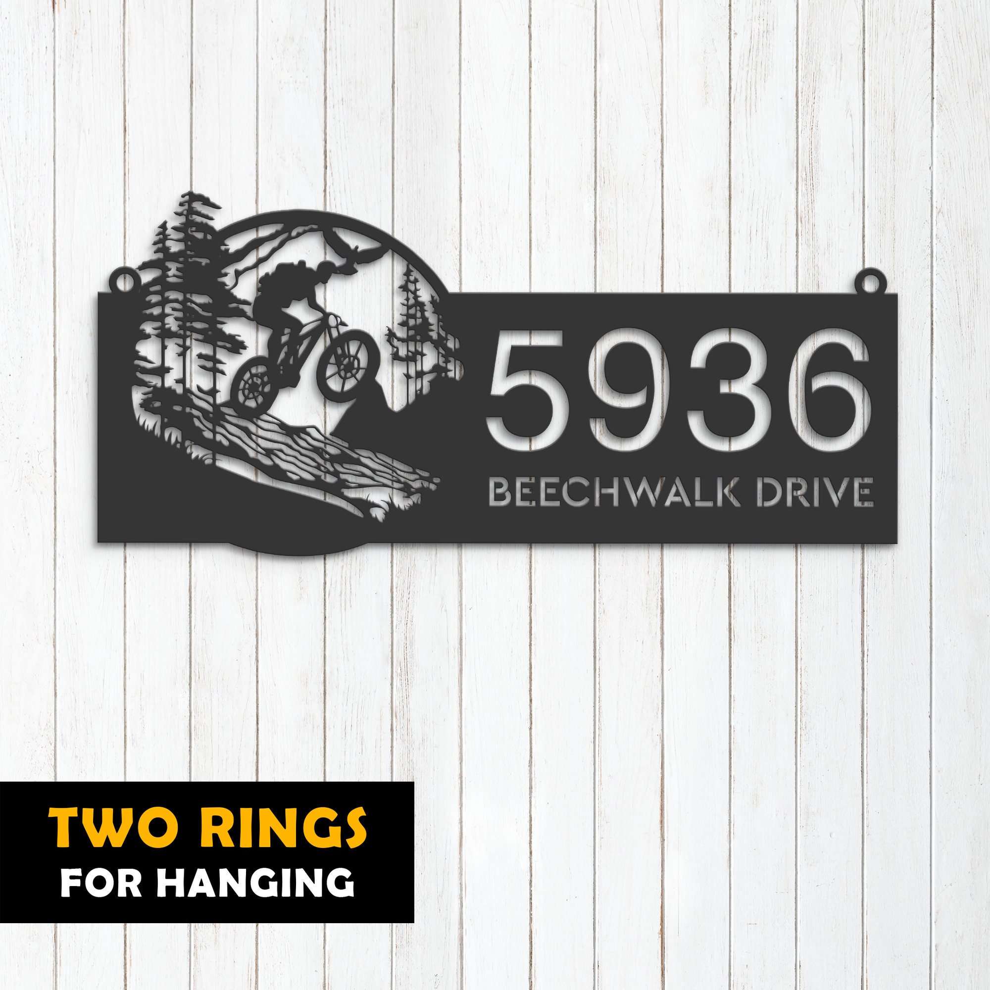 Personalized Mountain Bike Metal Address Sign, House Number Plaque