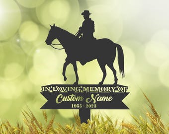 Personalized Cowboy Horse Memorial Stake, Metal Grave Marker, Sympathy Sign